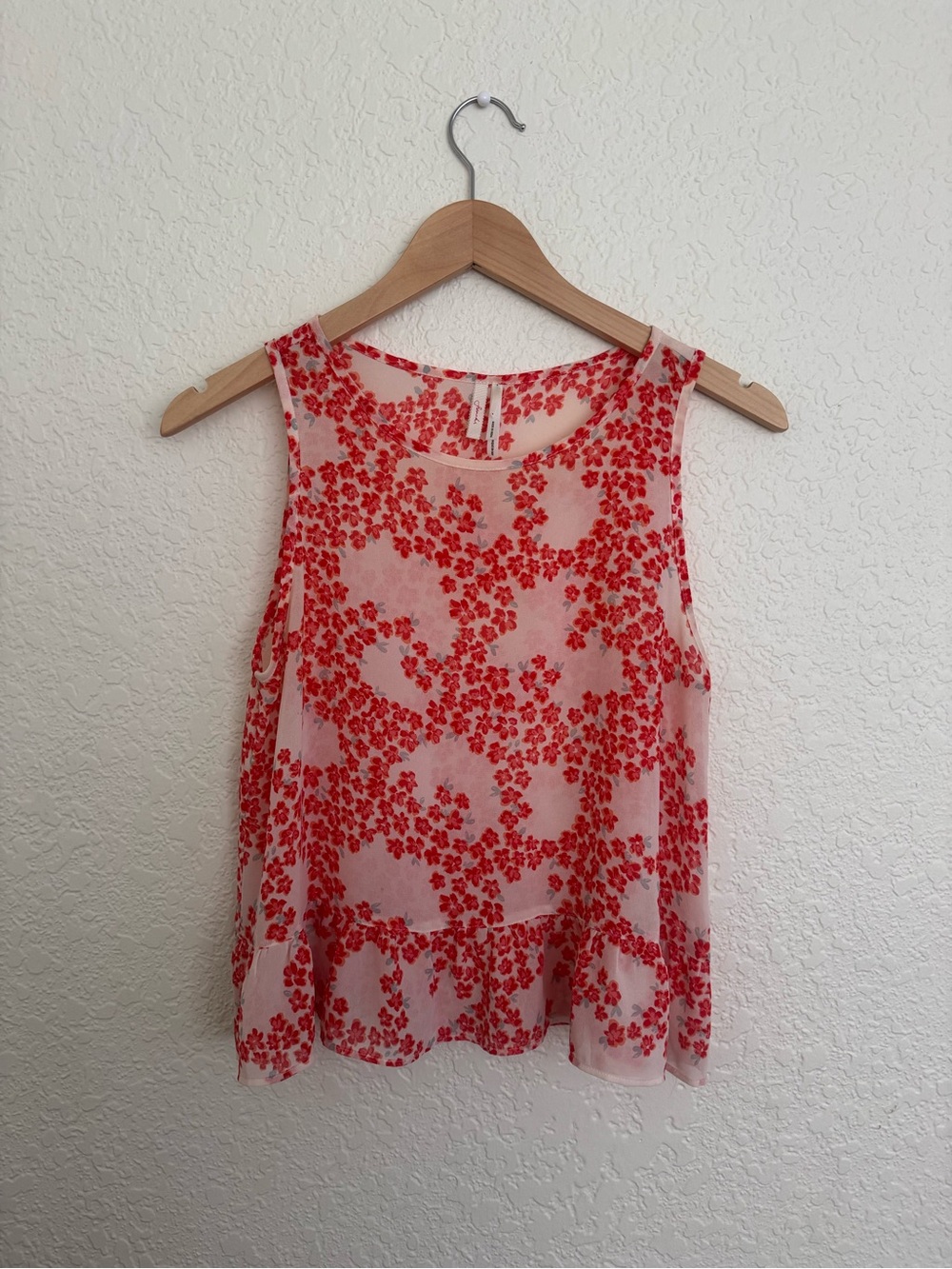 Frenchi Red Floral Sheer Sleeveless Camisole